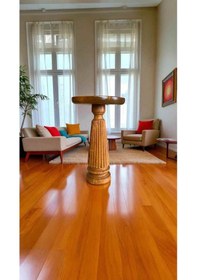 Resim Simillo Tekli Masif Ahşap Yan Sehpa Doğal Tik Renk Mantar Model Sehpa Tik Ağacı 