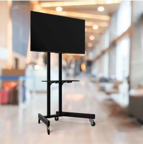 Resim Alpin Tv/fuar Standı Bilgisayar Askı Aparatlı Metal Ayaklı Tekerlekli Tv Sehpası/ünitesi 40” Inç – 75” Inç 