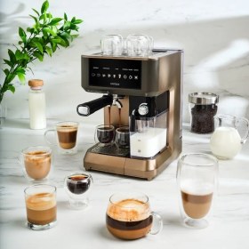 Resim Esmo Home Karaca Mycaffe Barista S10 Entegre Süt Hazneli, Espresso, Latte ve Cappuccino Makinesi Walnut Brown 