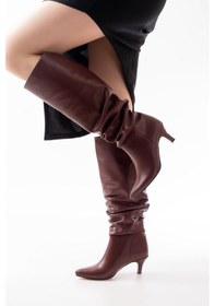 Resim Sr-2001 Bordo İnce Topuklu Günlük Bayan Çizme Bordo 
