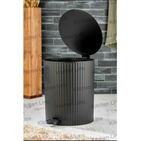 Resim PremiumPort Yuvarlak 8lt Çizgili Pedallı Banyo ve Mutfak Çöp Kovası Siyah 