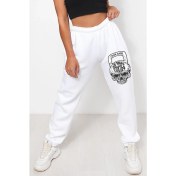 Resim Bluu Unisex Mevsimlik Kumaş Elastik Bel Baskılı Joggers Pantolon Eşofman Altı Beyaz 