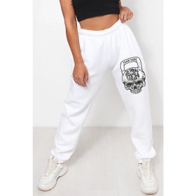 Resim Bluu Unisex Mevsimlik Kumaş Elastik Bel Baskılı Joggers Pantolon Eşofman Altı Beyaz 