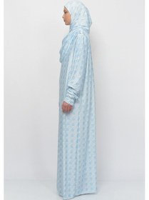 Resim Altobeh Pratik Tek Parça Güneş Desenli Kollu Tak Çıkar Başörtülü Likralı Tesettür Namaz Elbisesi 990-0302 Mavi Antrasit 