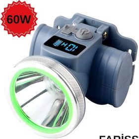 Resim Ultra Güçlü 60w Dijital Göstergeli Kafa Feneri Şarjlı, Su Geçirmez, 3 Modlu Siyah 