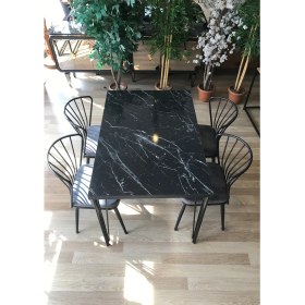 Resim Avm Park Pera Masa Siyah Mermer +4 Omega Sandalye Gri 