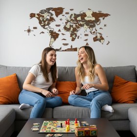 Resim Ahşap Dünya Haritası - Çok Katmanlı 3D Ahşap Duvar Dekoru (Mixed) - 200x107 cm / İspanyolca 