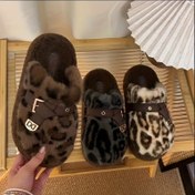Resim Kadınlar için Leopar Desenli Peluş Terlikler, Tokalı Kayış & Kalın Kauçuk Taban - Yapay Deri Gibi, Tüm Mevsimler İçin Rahat Ev Terliği, Büyük Beden Mevcut (Kahverengi/Siyah/Bej/Açık Kahverengi) - Kolay Giyilebilir Platform Ayakkabı / Dış Mekan Kullanımı İçin 