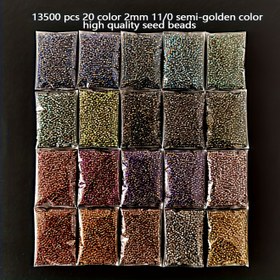 Resim 13500 adet paket başına 20 renk, toplam 100 g / 3.53 oz 2 mm 11/0 yarı altın yüksek kaliteli düzgün pirinç boncuk dağılmış mini tohum boncukları el yapımı zarif mücevher aksesuarları malzemeleri bilezik küpe el dize için uygun arkadaşlara gönderin Annenin hediyesi 