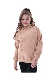 Resim Unisex Çocuk Kapüşonlu Sweatshirt Rahat Günlük Spor Giyim Oversize Model Krem Renkli Bej 