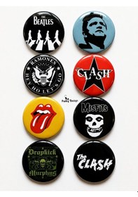 Resim 8 Li Set-12 Rock Müzik Temalı Rozet Seti Siyah Kırmızı Sarı Retro Punk Broş Pin Çok Renkli 