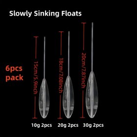 Resim 6 Parça Balıkçılık Şamandıra Seti (Bombarda), şeffaf yavaş batan şamandıra, beyaz/sarı yüzen şamandıra. Uzak atış yardımı/yem fırlatıcı, yem balıkçılığı ve deniz balıkçılığı için, levrek hedefleme, farklı su katmanlarında balık avlama, spinning şamandıralar 
