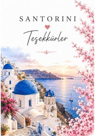 Resim Santorini Temalı Thank You Kartı 8x5 Cm Sipariş Teşekkür Kartı Paket Içi Not Kartı 100 Adet 