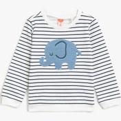 Resim Erkek Bebek Pamuklu Çizgili Bisiklet Yaka İşlemeli Sweatshirt 