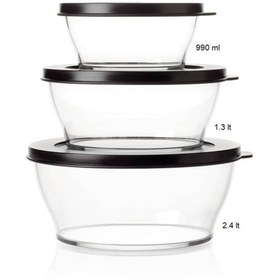 Resim Tupperware Royal Set 3'lü Saklama Servis Kabı 990-1.3-2.4 Hsgl Siyah 