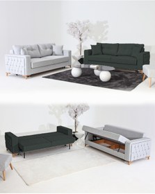 Resim Velura Home & Living Nola Koltuk Takımı 3+3 & Bazalı Yataklı Koltuk & Kanepe - Keten 