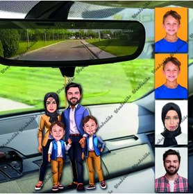 Resim wonderlike Anne Ve Baba İkiz Çoçuk Tasarımlı Ahşap Araba Dikiz Ayna Süsü 
