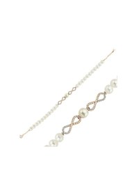 Resim 6,5 Mm Sonsuzluk Taşlı Doğal İnci Bileklik 22 Cm / Rose Rose Pembe Altın 