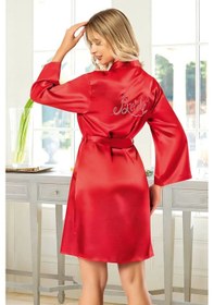 Resim Faal 5907 Kadın Saten Bride Sabahlık-kırmızı Kırmızı 