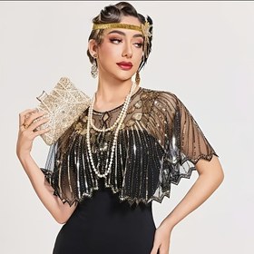 Resim 1920'li Yıllar Akşam Elbisesi Şal Vintage Taşlı Dantel Kılıf Sahne Elbisesi Küçük Bolero Qipao Dış Kılıf 