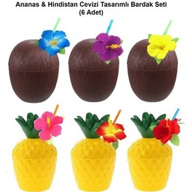 Resim Ananas Hindistan Cevizi Tasarımlı Pipetli Bardak Seti 6 Adet Diğer 