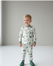Resim Zekids Erkek Çocuk Pamuklu Safari Desenli Çıtçıtlı Pijama Takımı-16836 Mint 