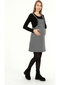 Resim Luvmabelly Myra6300 Kışlık Kazayağı Desen Hamile Jile Elbise -siyah-siyah 
