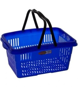 Resim Omnipazar SY-2260 Çift Saplı Plastik Market Taşıma Sepeti Mavi 6 Adet 