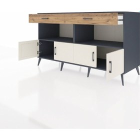 Resim Kronos Konsol 2 Raflı 2 Çekmeceli 4 Kapaklı 176x59x99 Antrasit-ay Antrasit-aytaşı/çam 