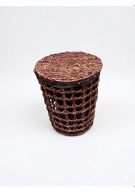 Resim Yuvarlak Hasır Kirli Çamaşır Sepeti - Doğal Ve Şık Tasarım 55 X 45 X 45 Cm Kahverengi 