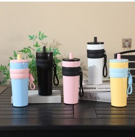 Resim Xindoker Modern Seyahat İçin Pratik 316 Paslanmaz Çelik Pipetli Termos Bardak Siyah 