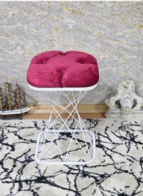 Resim Zafir Kare Beyaz Boyalı Bordo Puf Oturak - Bench - Ayak Ucu Oturak - Tabure - Makyaj Oturak Bordo 