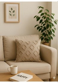 Resim Kırlent Kılıfı 43x43 Cm Çift Taraflı, Fermuarlı, Lüks Şönil Kumaş Koltuk Örtüsü İle Uyumlu 1 Adet Bej 