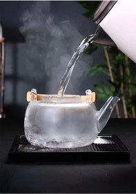 Resim Borosilikat Cam Demlik - Bambu Kulplu Bitki Demliği - Isıya Dayanıklı 1.2 L Şeffaf 