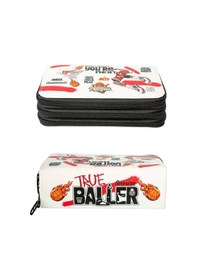 Resim Kalem Kutusu Basketbol Temalı Orginazer Üç Bölmeli Vegan Deri Kalemlik 