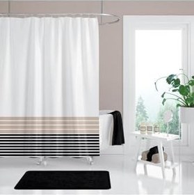 Resim Banyo Perdesi 2x120x200 Çift Kanat Duş Perdesi Halka Hediyeli Duşakabin Perdesi 2108 