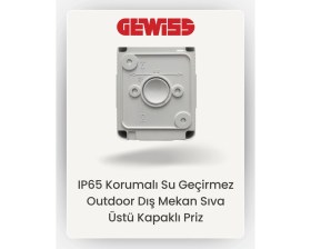 Resim Gewiss IP65 Korumalı Su Geçirmez Dış Mekan Sıva Üstü Kapaklı Priz Beyaz Renkli 1 Adet Elektrik Prizi Kapak Dahil 