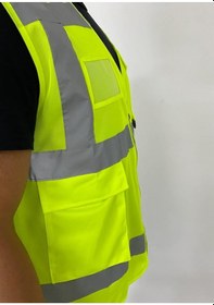 Resim Yüksek Görünümlü Mühedis Yeleği 30 adet Sarı L Beden Yelek Reflektörlü Fermuarlı Reflektik 