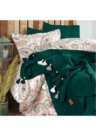 Resim İyi Geceler İstanbul Boho Chic Çift Kişilik Battaniyeli Zümrüt Yeşili Nevresim Takımı Yeşil 