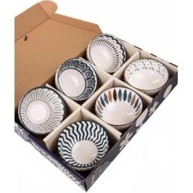 Resim Storemax 6'lı Desenli Porselen Kase Seti 320 Ml, Çorbalık, Kahvaltılık, Atıştırmalık Kase Hediyelik Kutulu,çok Renkli, FAN05 