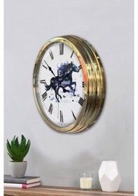 Resim Altın Gold Rengi Metal Çerçeveli Salon Ofis Duvar Saati 40 Cm (531806288) 