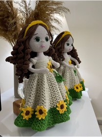 Resim Wanderlust Sevimli Oyun Arkadaşı Örgü Saçlı Etekli El Yapımı Amigurumi Bebek 35cm 