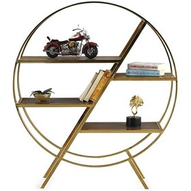 Resim Dekoratif Metal Çiçeklik Duvar Rafı Kitaplık 4 Bölmeli Gold-Ceviz Kurulu Gönderilir 