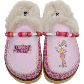 Resim Dogo Kadın Vegan Deri Pembe Içi Peluş Terlik - Warner Bros Pink Leopard Lola Bunny Tasarım 