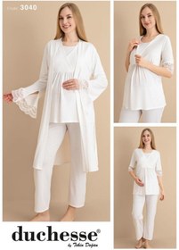 Resim Duchesse 3040 Ekru 3 Lü Hamile Lohusa Pijama Sabahlık Tk 