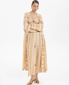 Resim Çizgili Etamin Dokulu Kimono - Gri / Standart 
