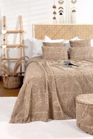 Resim İskandinav Yatak Örtüsü Seti Çift Kişilik Set Bohem Punch Panç Desen Forest Natural Renkli 