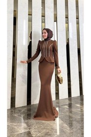Resim modadeywearst Özel Tasarım Taş İşlemeli Kuyruklu Tesettür Abiye Elbise 