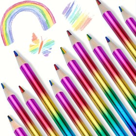 Resim 24 Adet Gökkuşağı Renkli Kalem, Çizim ve Boyama için 4'ü 1 Arada Çok Renkli Lazer Kalemler, Sanat Malzemeleri - Mantar Malzeme, Kesilmemiş, Yaratıcı Kırtasiye|Canlı Kalemler|Dekoratif Kalemler 