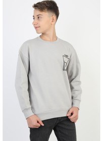 Resim Baskı Detaylı Bisiklet Yaka Erkek Çocuk Sweatshirt-90910 Gri 